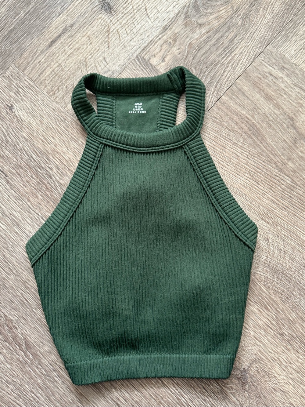 Aerie Ribbed High-Neck Crop Tank - Dark Green